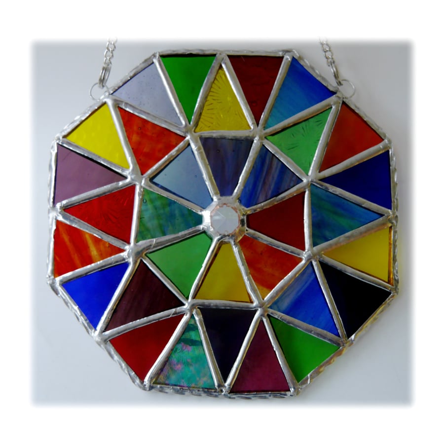 Rainbow Patchwork Octagon Suncatcher Stained Glass Handmade 
