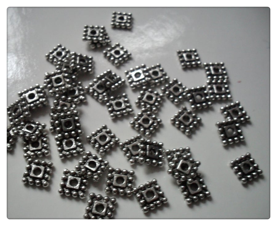 50 x Tibetan Silver Plated Spacer Beads - 7mm - Square 