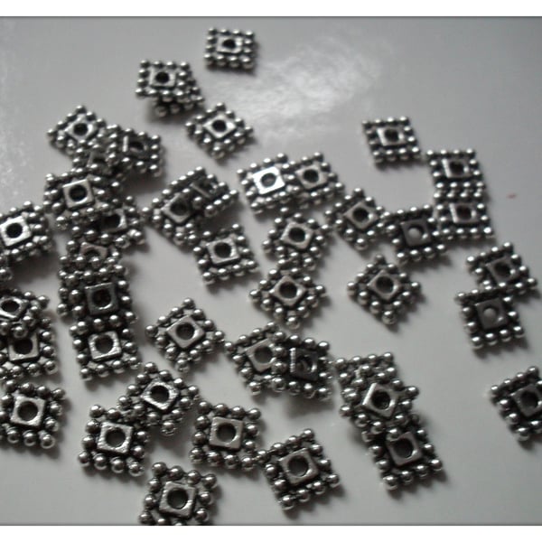 50 x Tibetan Silver Plated Spacer Beads - 7mm - Square 