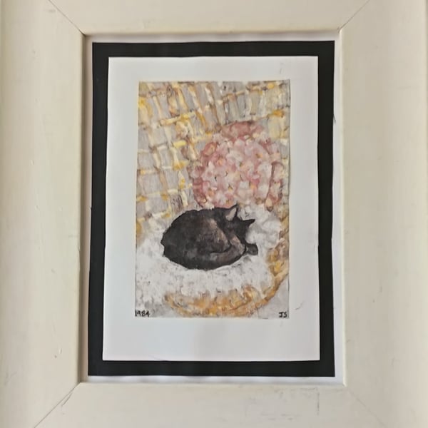 Cat sleeping in a wicker chair