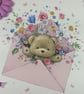 Handmade birthday card - bear with envelope of flowers - Image 4