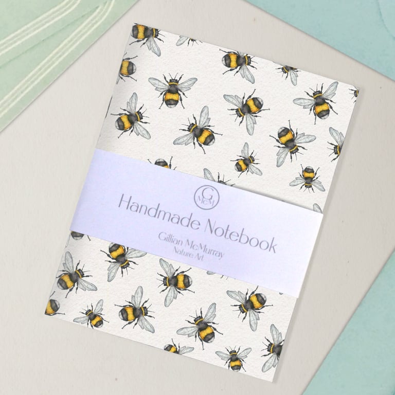 Handmade Notebook - Bumble Bees - Small Notepad for Journalling and To Do Lists