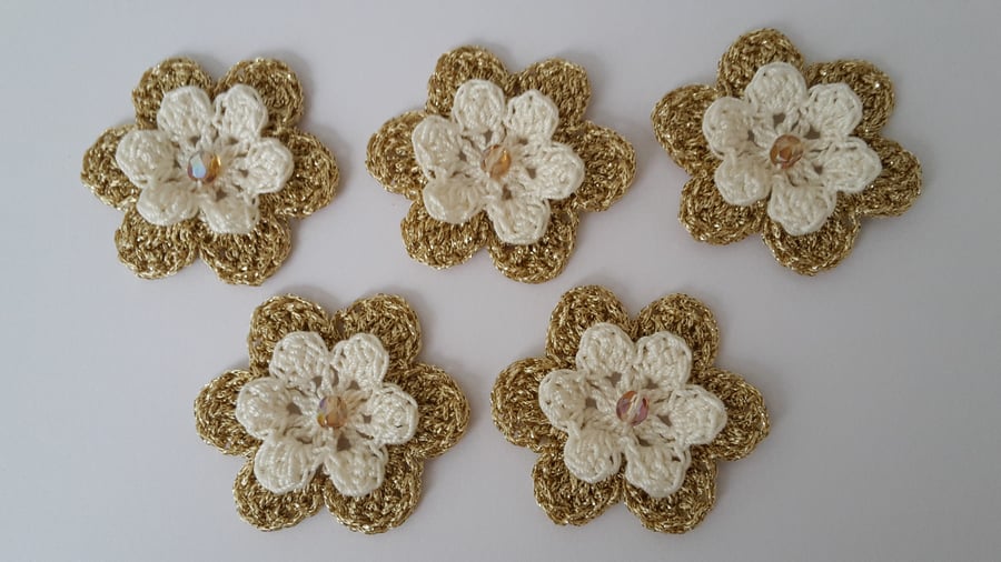 Cream and Gold Handmade Crochet Flowers 