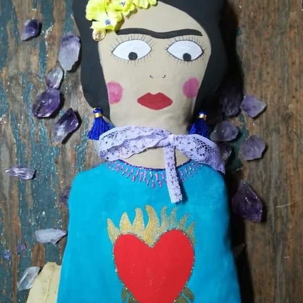 Friday Kahlo inspired art doll wall hanging, art doll,arty gift, vegan, folk ar