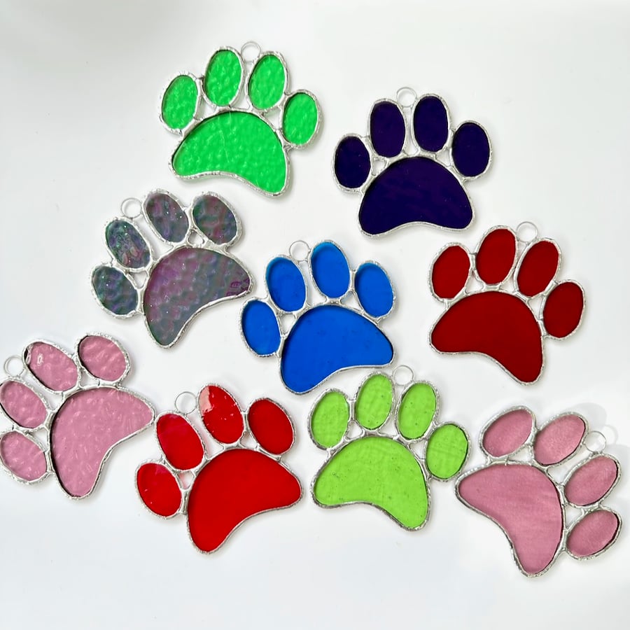 Stained Glass Large Dog Paw Print Suncatcher 2 - Handmade Hanging Decoration 