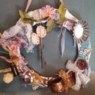 Vintage trinkets wreath, wreath, antique and vintage OOAK art wreath 