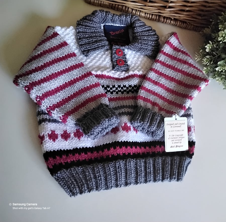 Hand Knitted Baby Boy's Traditional Fairisle Jumper  9-18 months 
