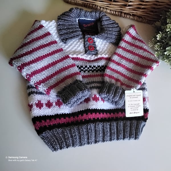 Hand Knitted Designer Baby Boy's Traditional Fairisle Jumper  9-18 months 