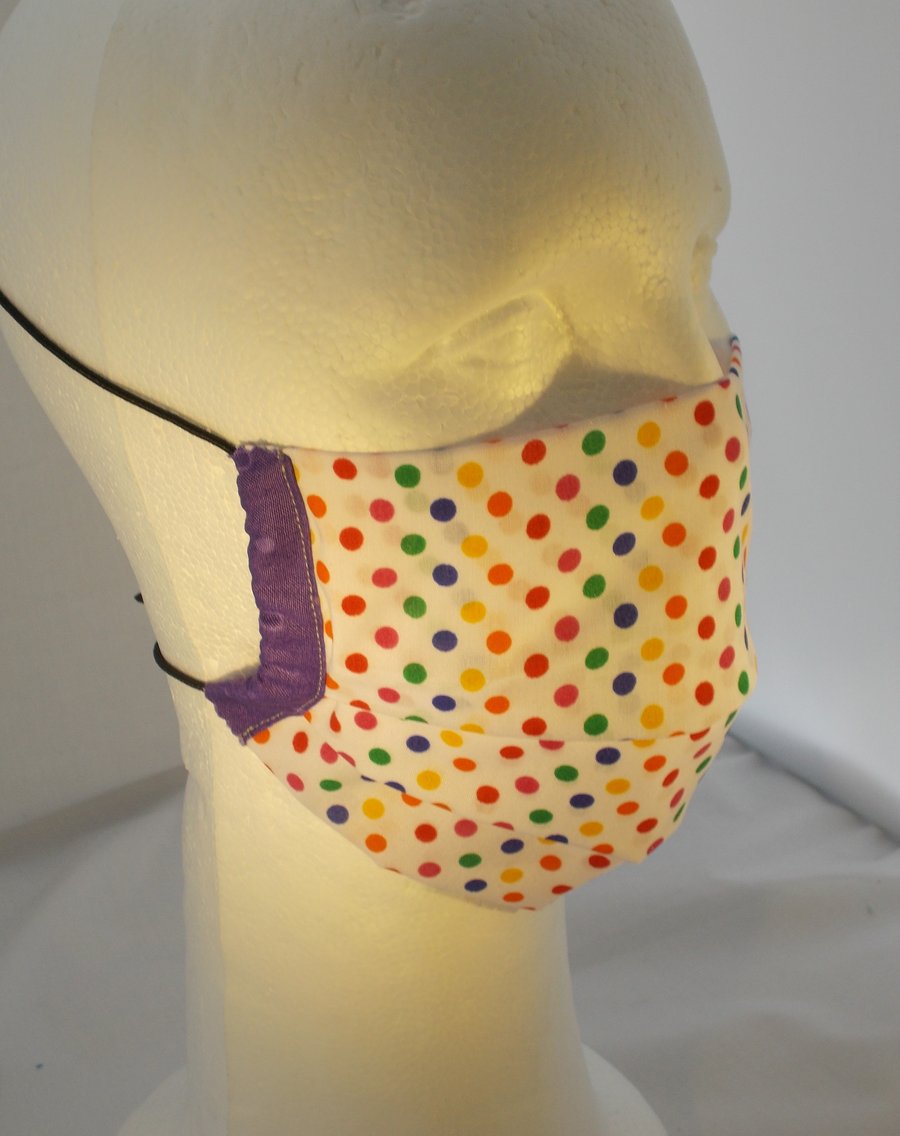 Adult Fabric Face Covering - Rainbow polka dots