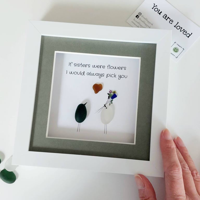 Sister Gift - Sea Glass Wall Art - Framed Pebble Picture for Sisters