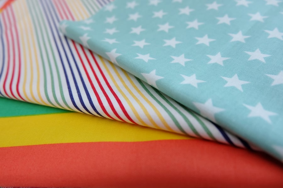 Patchwork Fabric Bundle, Stars, Stripes, Rainbow, Craft Cotton, Stash Builders