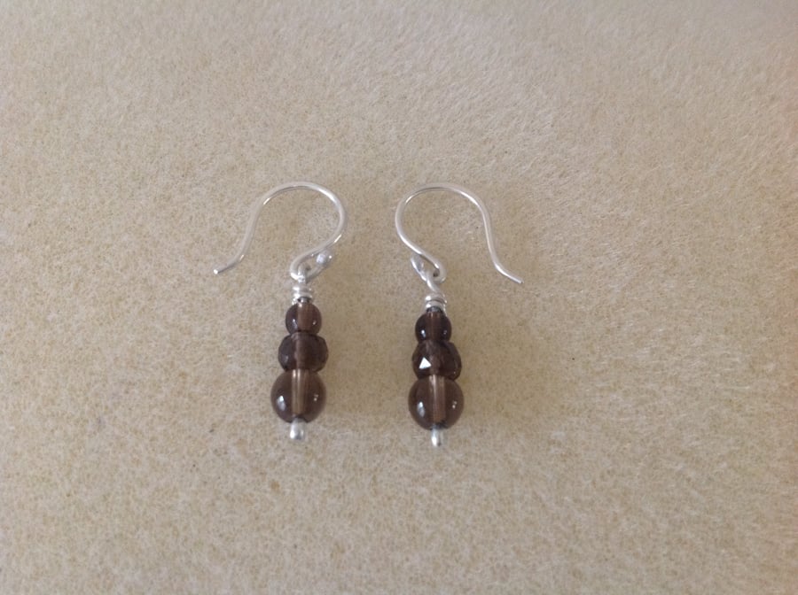 Sterling silver smoky quartz hand crafted earrings 