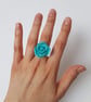 Women's BlueGreen Rose Flower Statement Adjustable Ring