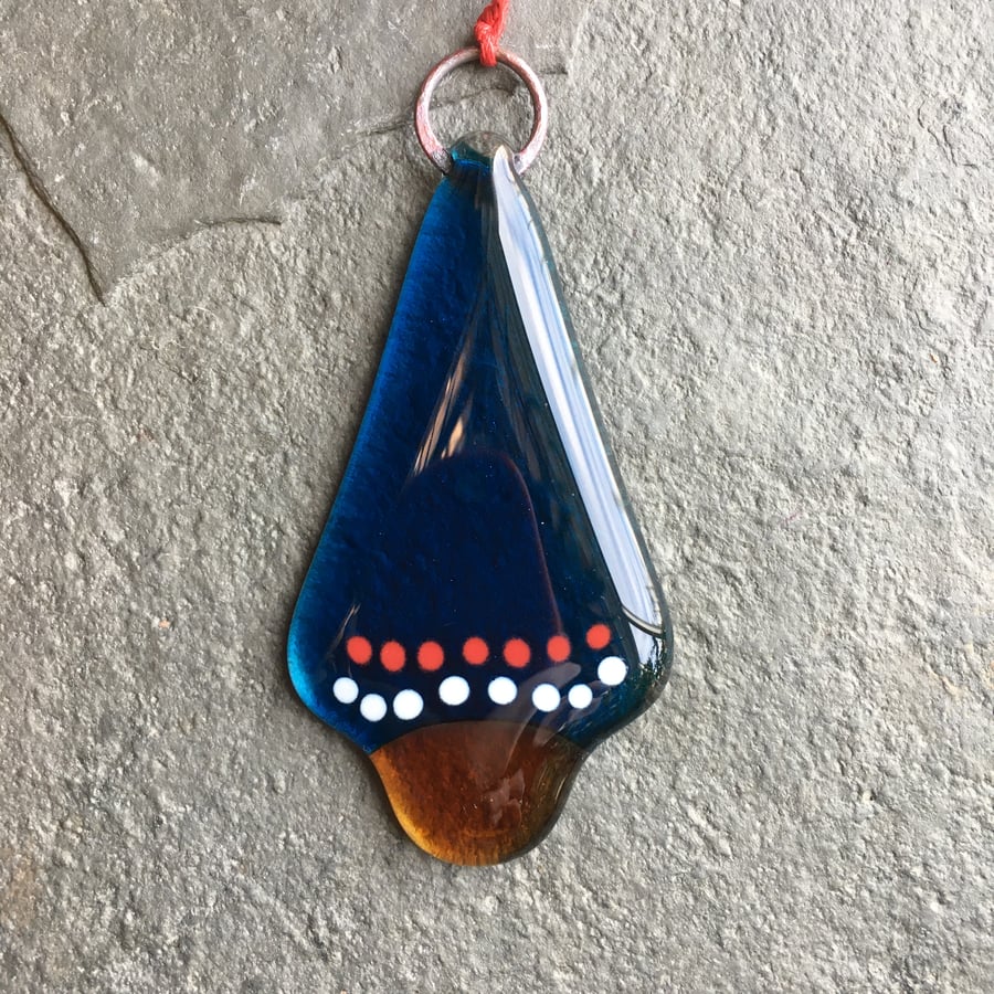 Snowy Nordic Hygge Fused Glass Tree decoration - aqua blue, red and white