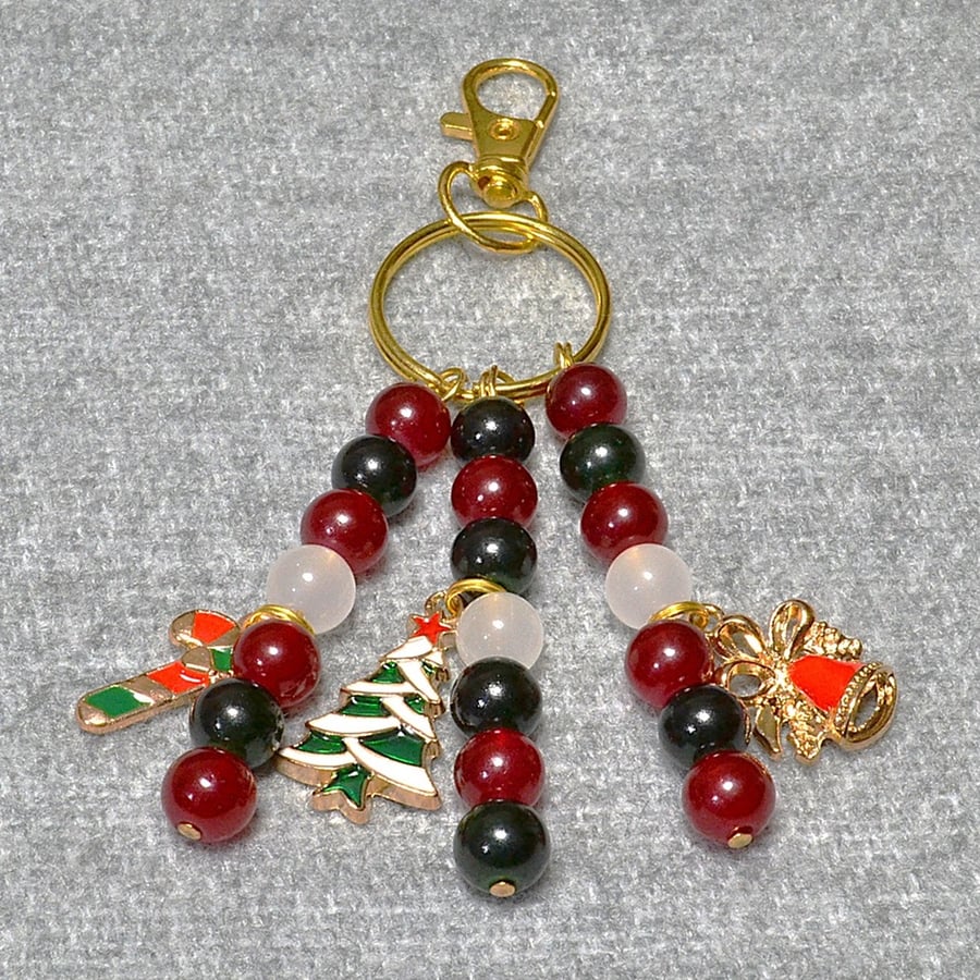 Christmas Bag Charm – Red, White, and Green with Christmas Charms Triple Dangle
