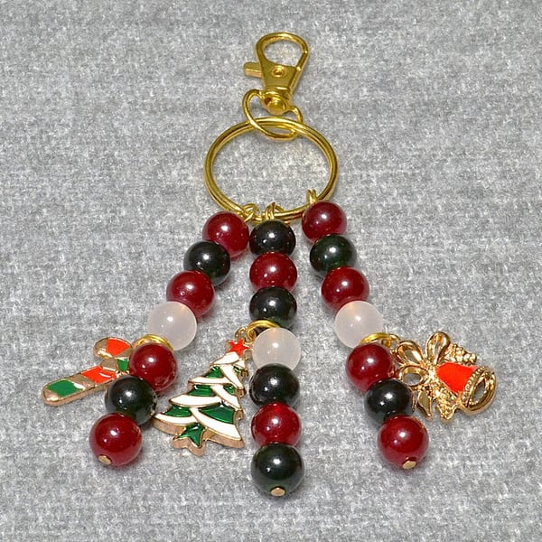 Christmas Bag Charm – Red, White, and Green with Christmas Charms Triple Dangle