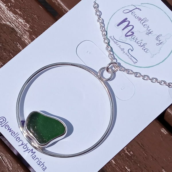 Necklace Silver Jewellery Pendant Green Seaglass Hoop Sterling 925 Upcycled Gift