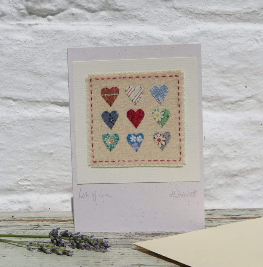 Lots of Love, hand-stitched miniature hearts, a card for all occasions!