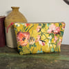 Yellow floral velvet zip pouch large bag with pretty lining 