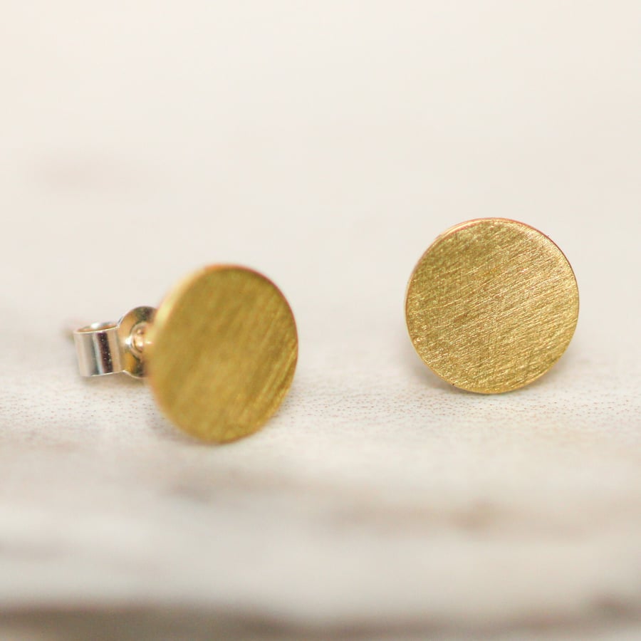 Small brushed brass studs - stud earrings - brass earrings - minimalist stud ear