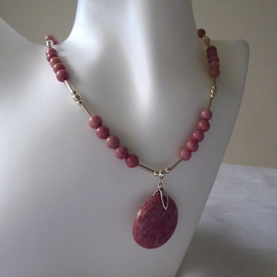 Rhodochrosite & Sterling Silver Necklace 