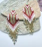 Handmade beaded boho fringe earrings in cerise, pink, pale pink and gold - Image 2
