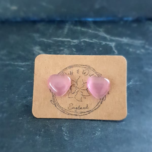 Glass heart shaped stud earrings.
