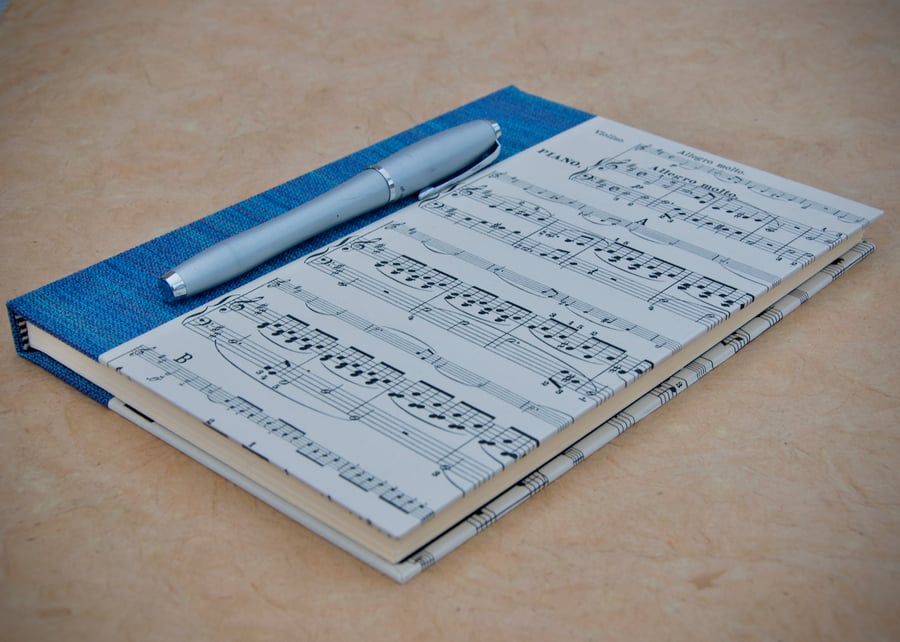 A5 Quarter-bound Hardback Lined Notebook with upcycled music cover