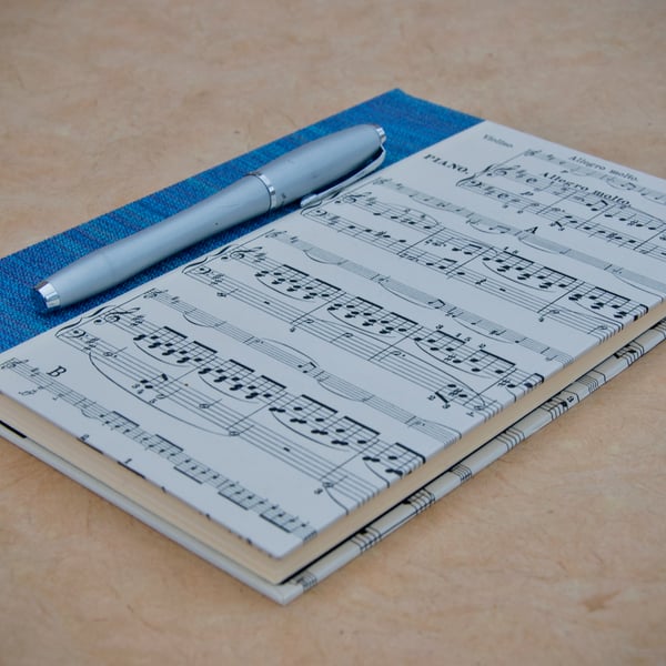 A5 Quarter-bound Hardback Lined Notebook with upcycled music cover