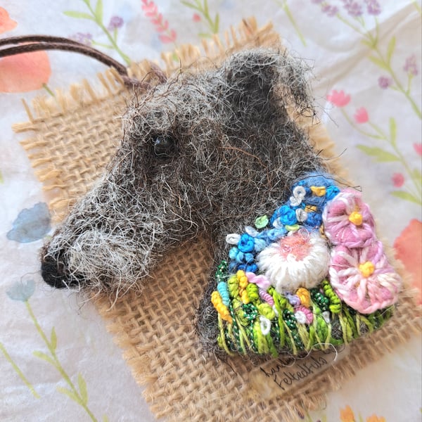 Needle Felted Lurcher Brooch