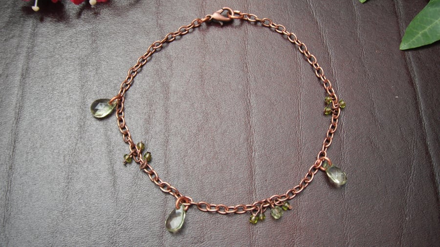 Peridot Beaded Copper Ankle Bracelet