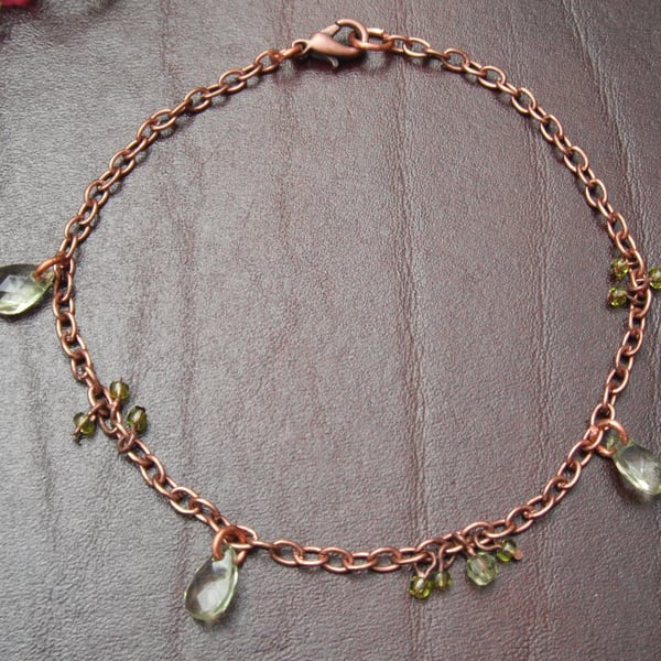 Peridot Beaded Copper Ankle Bracelet