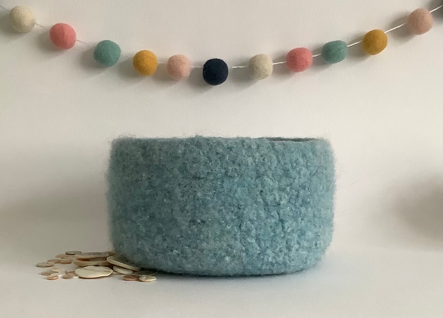 FELTED 'FUSSPOT'  BOWL , tray , desk tidy . Sky Blue .