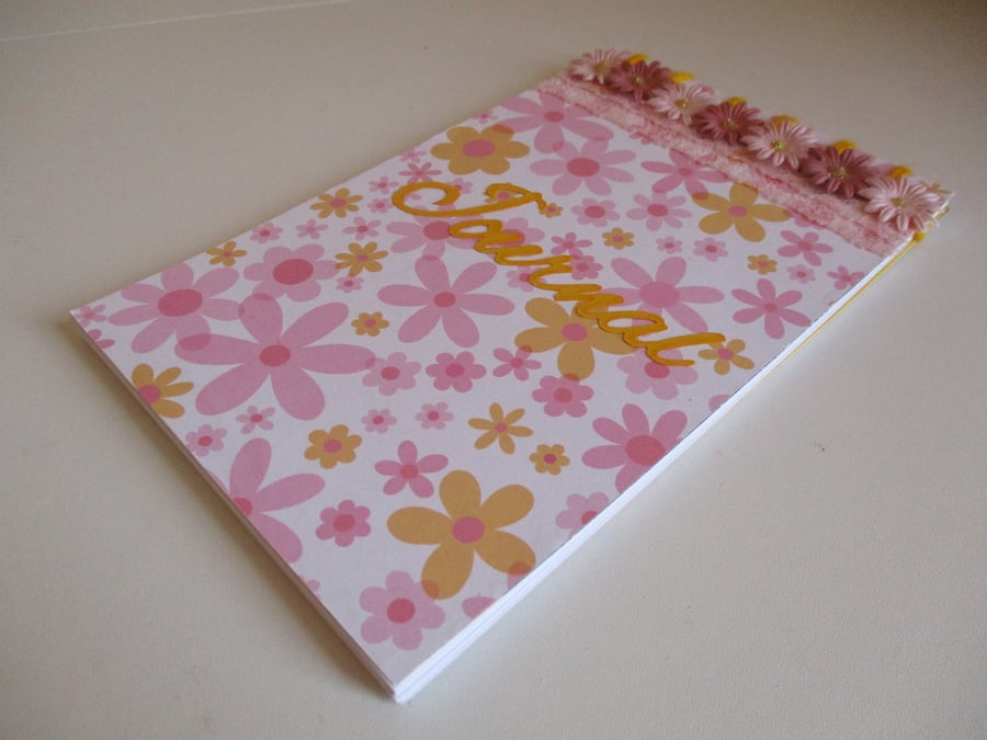 Handmade Floral Journal - Pink and Yellow - Sketchbook - Notebook - Blank Book