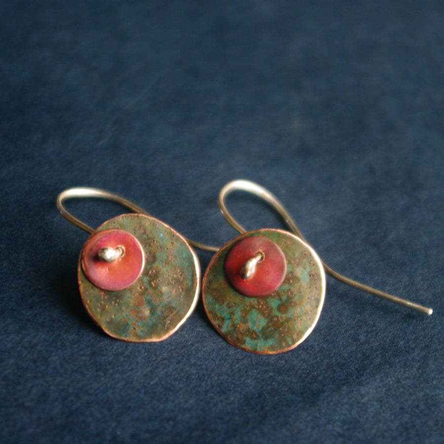 Green and Red Copper  Earrings