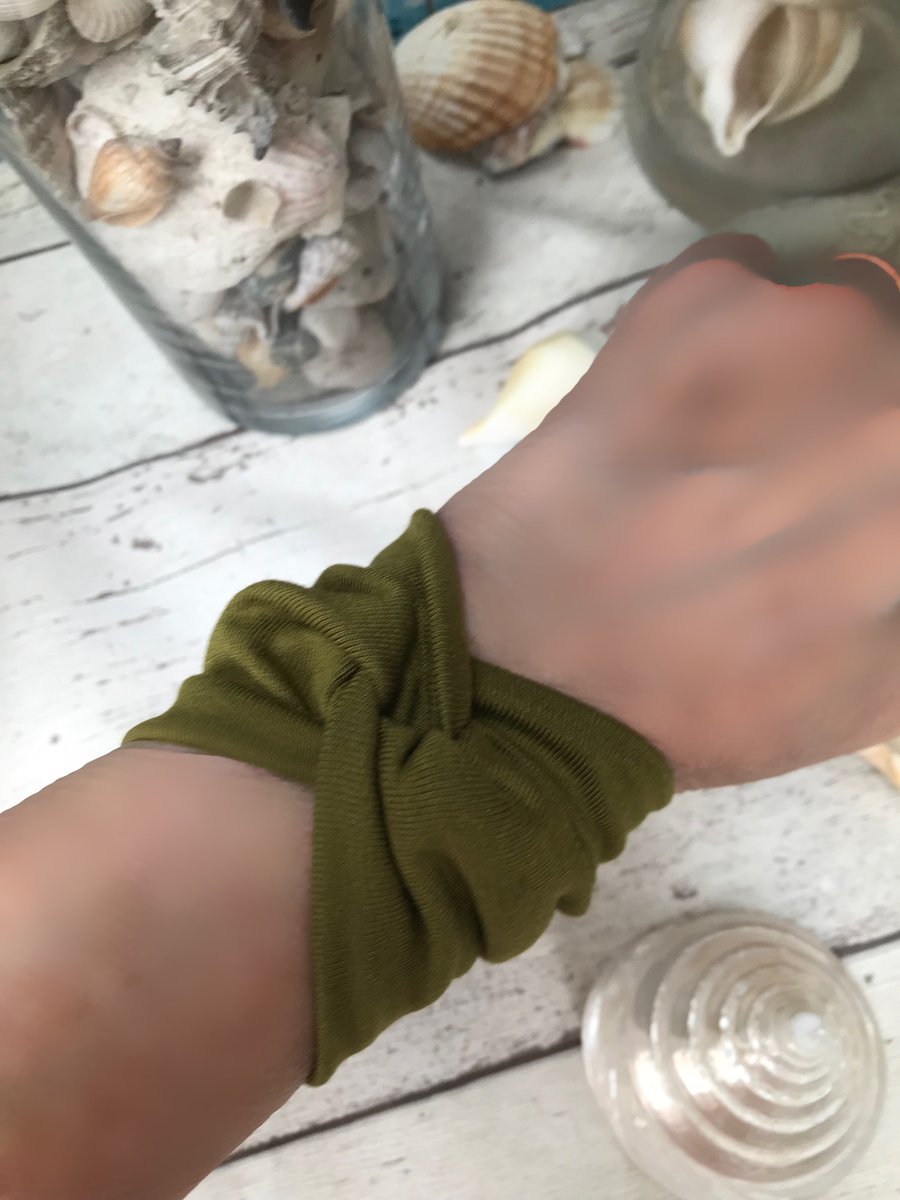 Moss green Wide wrist cover up textile bracelet, tattoo cover