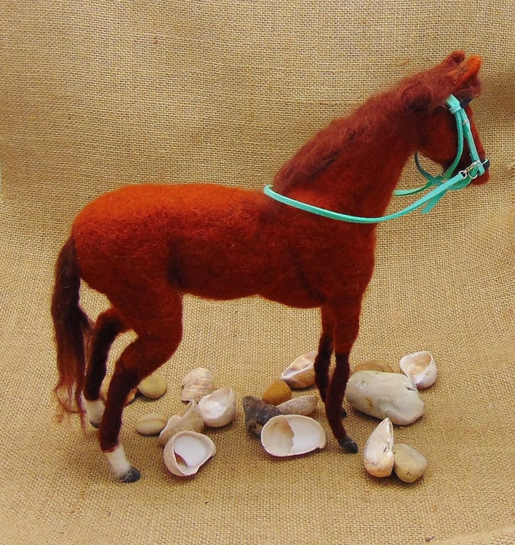 Needle Felted Horse, Chestnut Horse Figurine, Soft Horse Sculpture