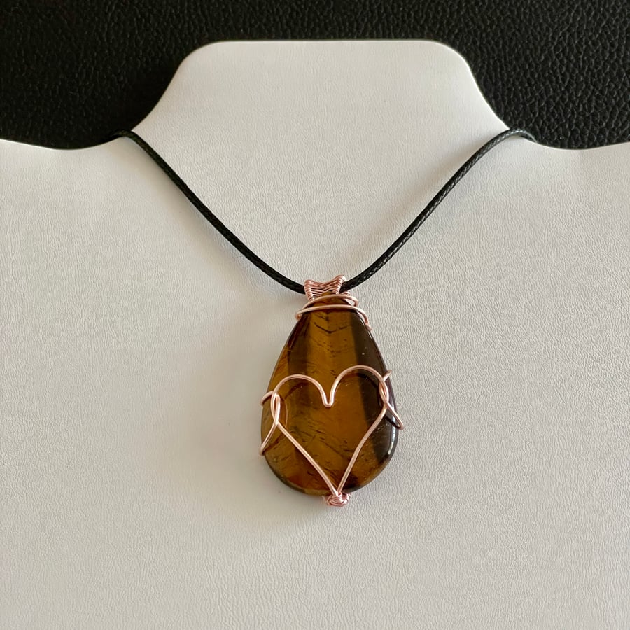 Beautiful & Simple Rustic Heart Wire Wrapped Tiger's Eye Pendant
