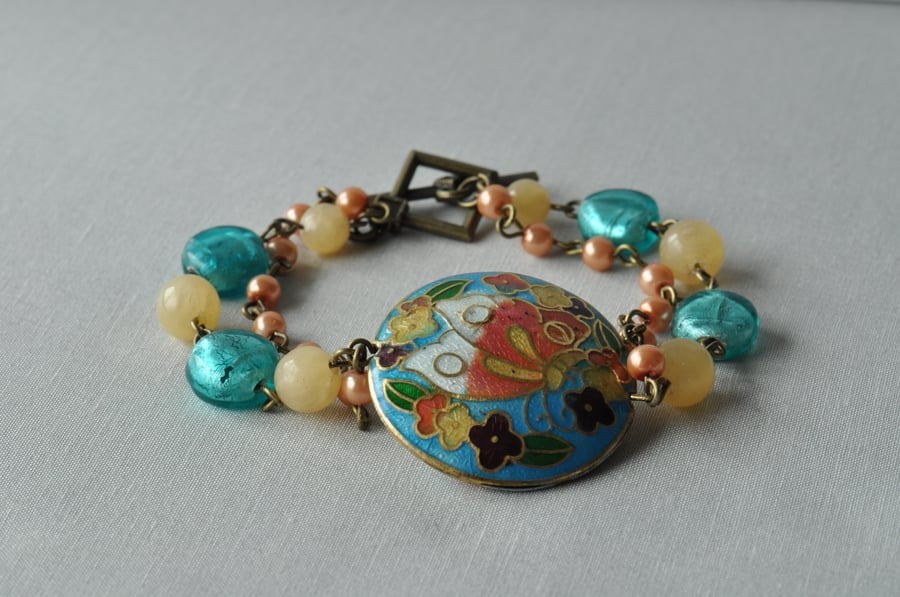 Cloisonne Butterfly Bead, Calcite, Aqua Foil &a... Folksy