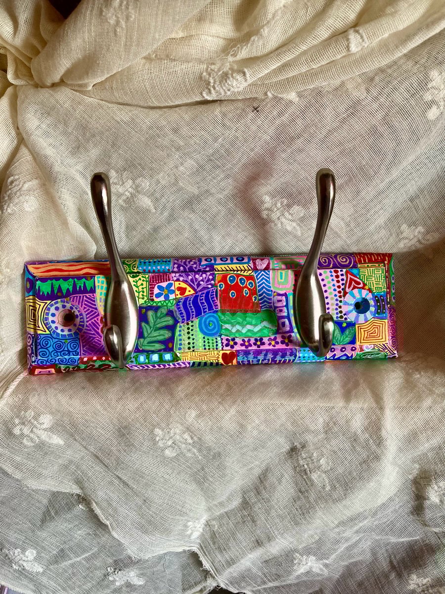 Upcycled and hand painted 2 piece coat hook