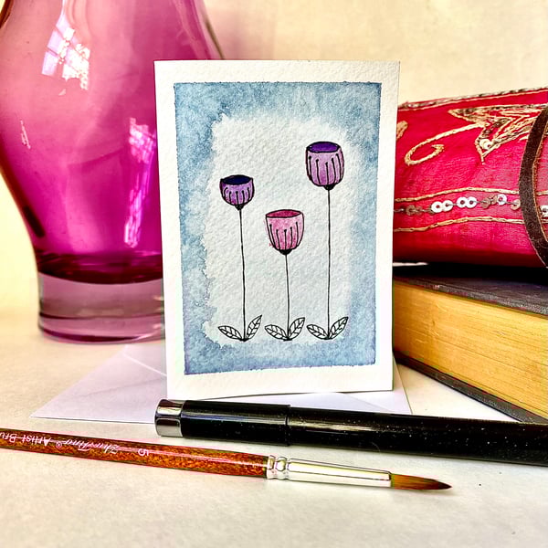 Hand painted blank watercolour flower card