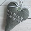 SAGE GREEN LINEN HEART - silver grey chiffon heart ribbon