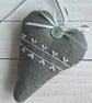 SAGE GREEN LINEN HEART - silver grey chiffon heart ribbon