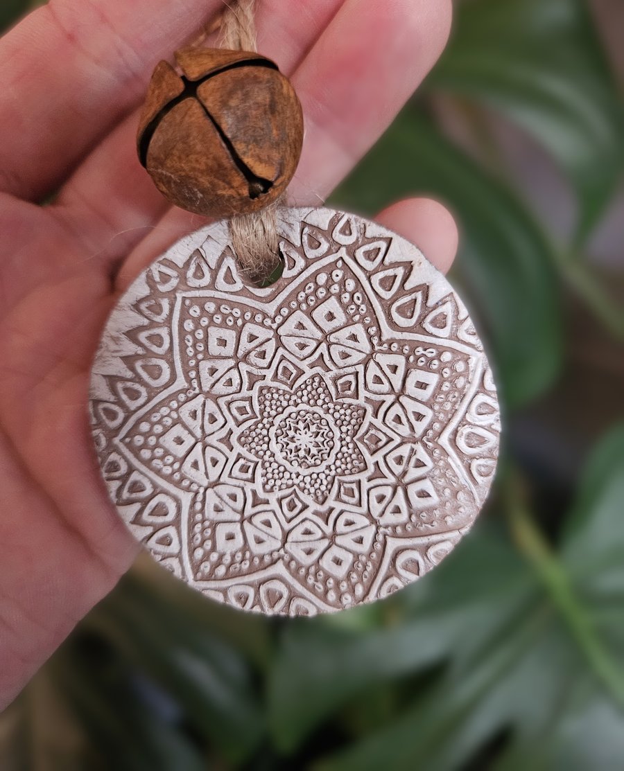 Terracotta Diffuser Christmas Ornament, Handmade – Mandala or Snow Drift Design