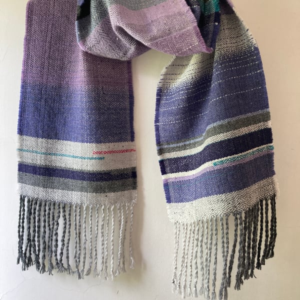 Yorkshire Lavender Handwoven Herringbone Lambswool Scarf, Purple