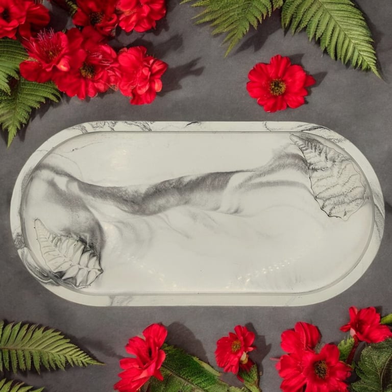 Marbled Decorative Tray and Trinket Dish Various Styles with Leaf Imprints