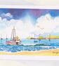 Fishing Boat, Swansea Bay, Wales, Art Greeting Card, A5, Blank inside