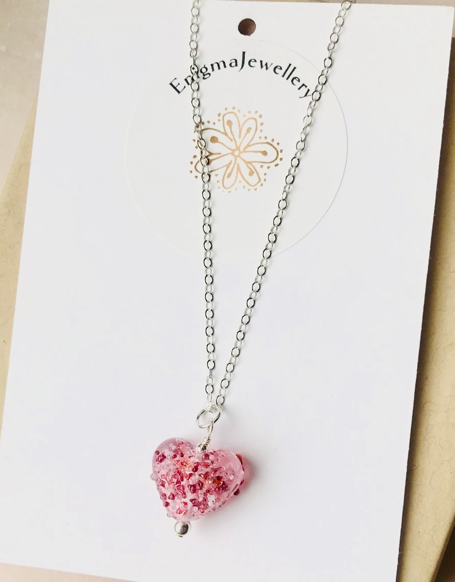 Handmade Glass Heart Silver Necklace