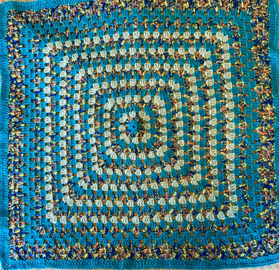 Hand Crochet Baby Blanket in shades of blue