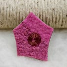 Hand felted pink and nuno felted brooch with wire spiral